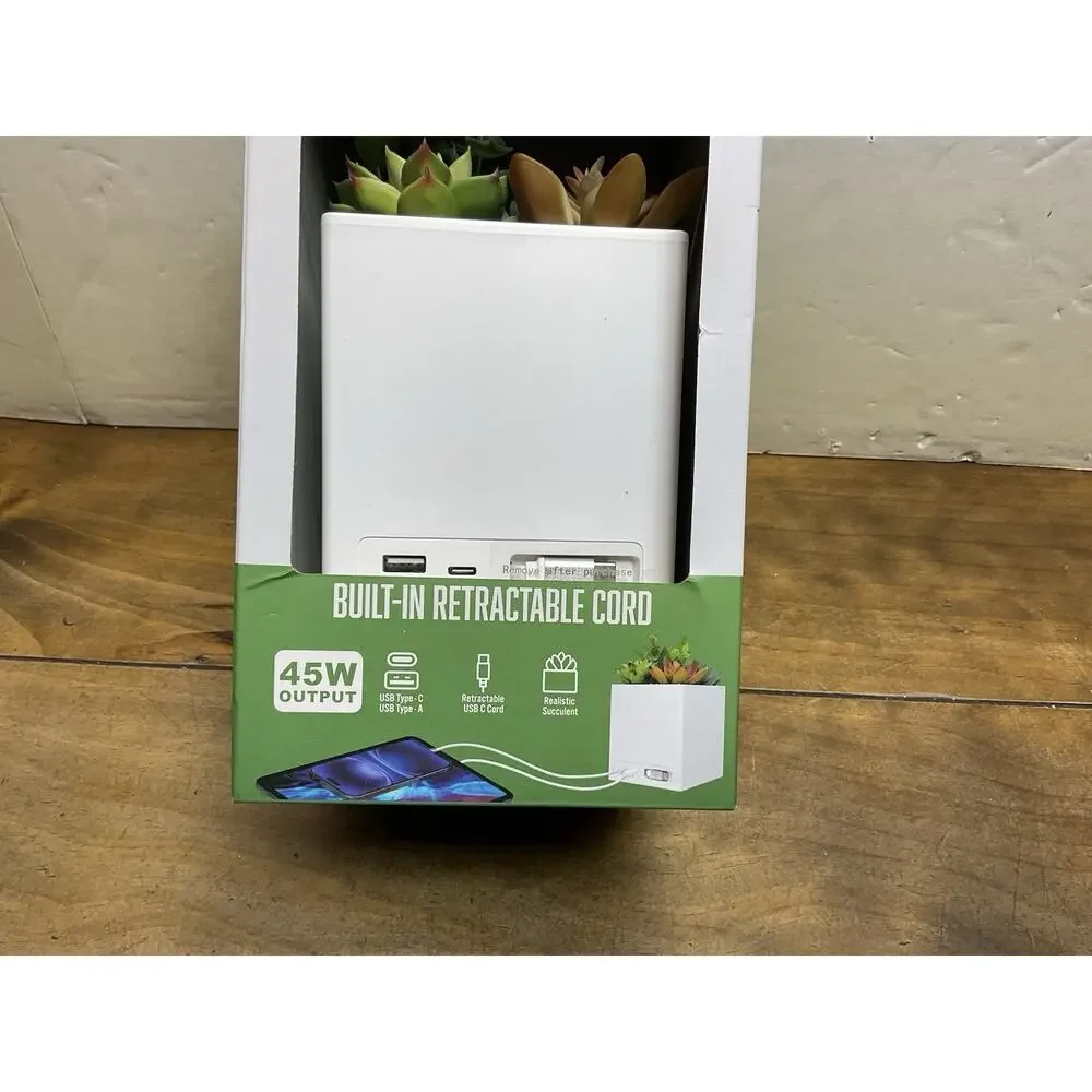 Tech2 Power Bloom Charging Decorative Plant with Built-in retractable USB-A & C2